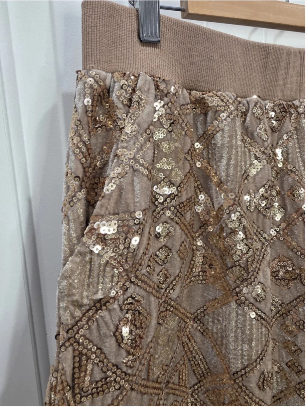 Piper & Scoot Exclusive Sequin Velvet Lounge Set Gold Champagne Top S OS Pants L